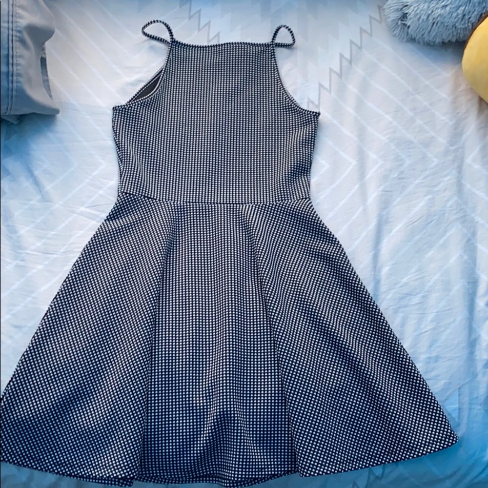 black and white patterned dress